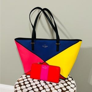Kate Spade oversized purse/ tote color block with matching wallet